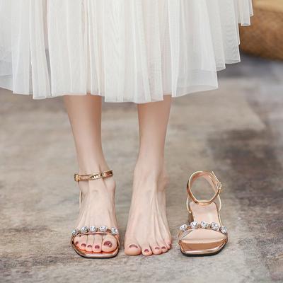 Новые босоножки со стразами 2024 года, летняя мода, элегантный темперамент, универсальная корейская версия, удобная женская обувь на квадратном каблуке