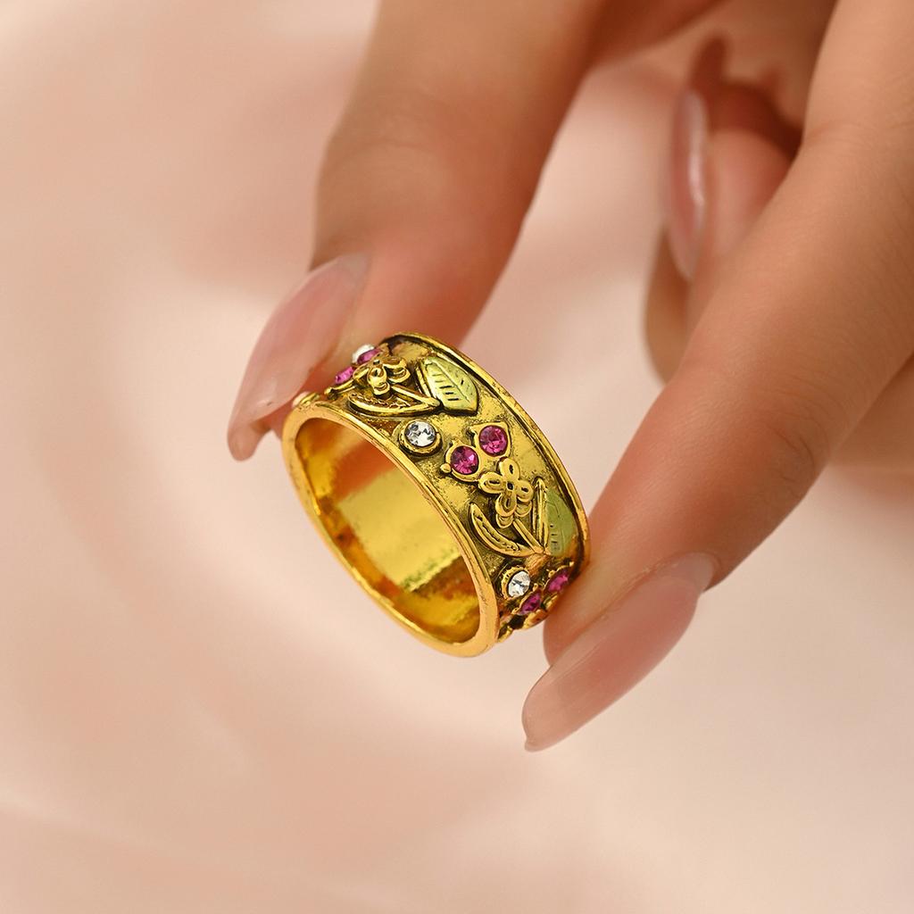 Кольцо в литературном стиле, простое, женское, инкрустированное цветными бриллиантами, цветочное, универсальное, высококачественное кольцо