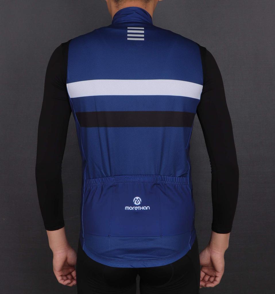 Жилет для велоспорта Morethan без рукавов, ветровка для осени и зимы (Темно-синий/L/Мужской) (Ветрозащитный/Легкий/Светоотражающий/С карманами) WVP-020