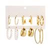 6 шт./компл. металлические серьги модный сплав золотого цвета геометрические геометрические искусственные жемчужины модные женские серьги в форме буквы С