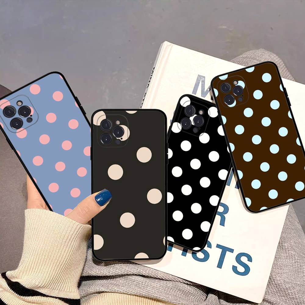 Простой черно-белый горошек Подходит для чехла на телефон iPhone 16 15 Promax iPhone 14 11 12 Высококачественный 13 Pro Силиконовый