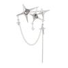 Stylish Women Breastpin Four Pointed Star Chain Blouse Pin Crystal Badge Jewelry Personality Punk Brooch for Women