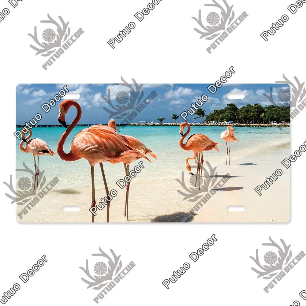 Putuo Decor Beach Licenses Plate Vintage Tin Sign Plaque Metal Car Plate for Living Room Door House Home Wall Art Decor