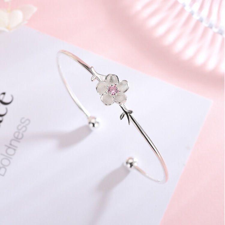 RUI RUI YU Romantic Cherry Blossoms Bracelet Silver Plating Metal Charm Bangle Fashion Jewelry for Women Party Wedding Accessories Gift