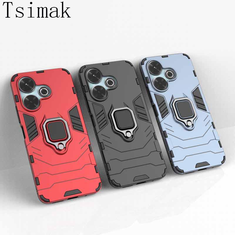 Shockproof Case For Xiaomi Redmi 13 Note 12 Pro Plus 12S 13C Ring Armor Holder Back Coque for POCO F6 X6 M6 Pro 4G Phone Cover