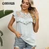 Летняя женская футболка с вышивкой на шее, оборкой, милая, свободная, удобная, модная, с коротким рукавом