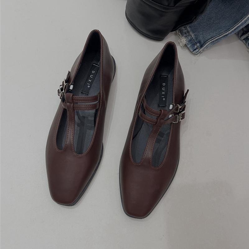 Fashion SUOJIALUN Spring New Women Flat Shoes Fashion Round Toe Shallow Slip On Ladies Mary Jane Shoes Flat Heel Outdoor Dress Ballerina