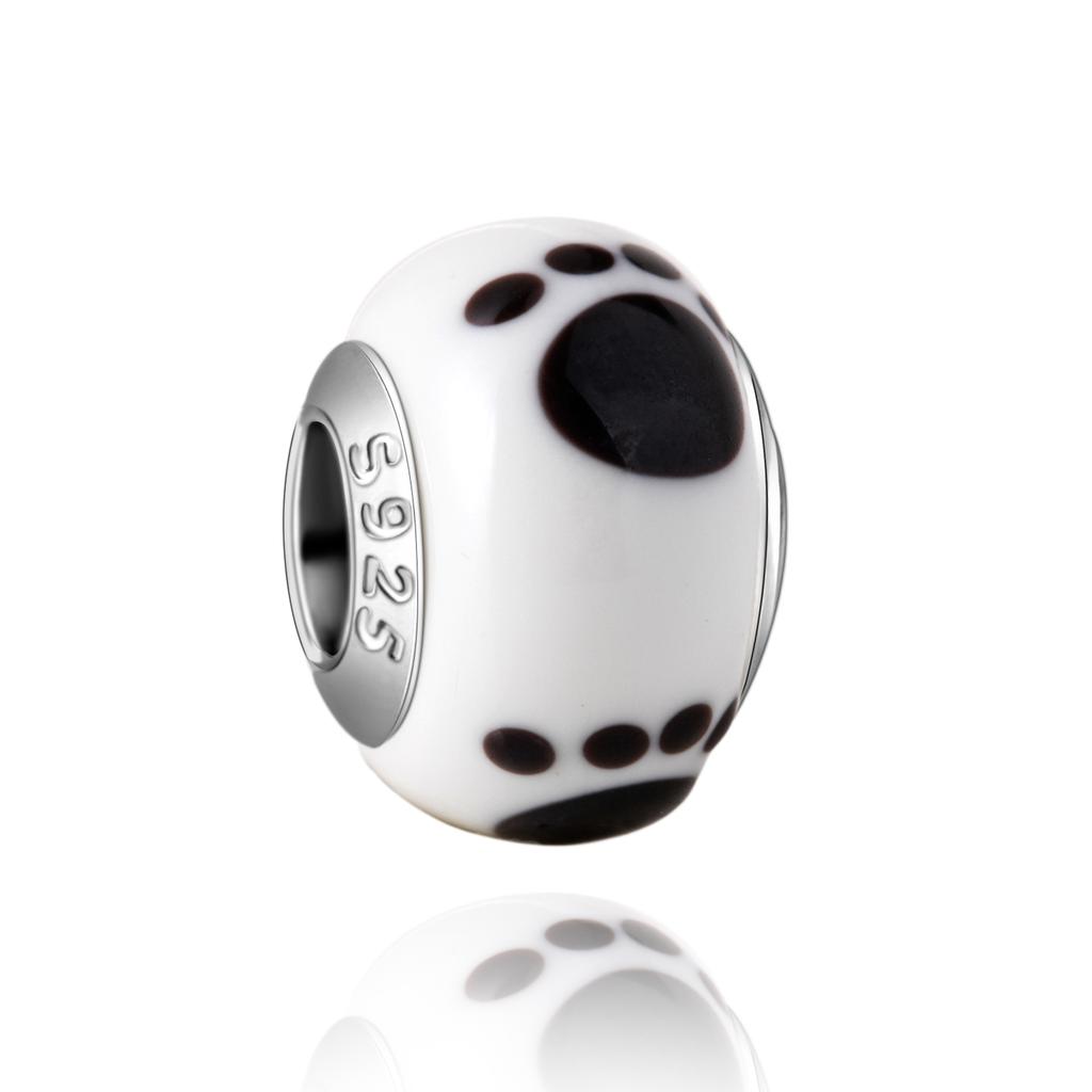 Муранское стекло Серия стерлинговое серебро 925 пробы Медный павлин синий и лепесток цветка Вращается Шарм Подходит для браслета Женские изящные циркониевые аксессуары