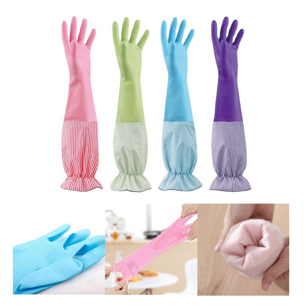 Stripe Pattern Cleaning Glove Long Sleeves Rubber Glove for Household Cleaning Work