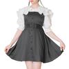 [Yumetembo] Jumper Skirt, Front Button Jumper Skirt Dress, Mini, Black