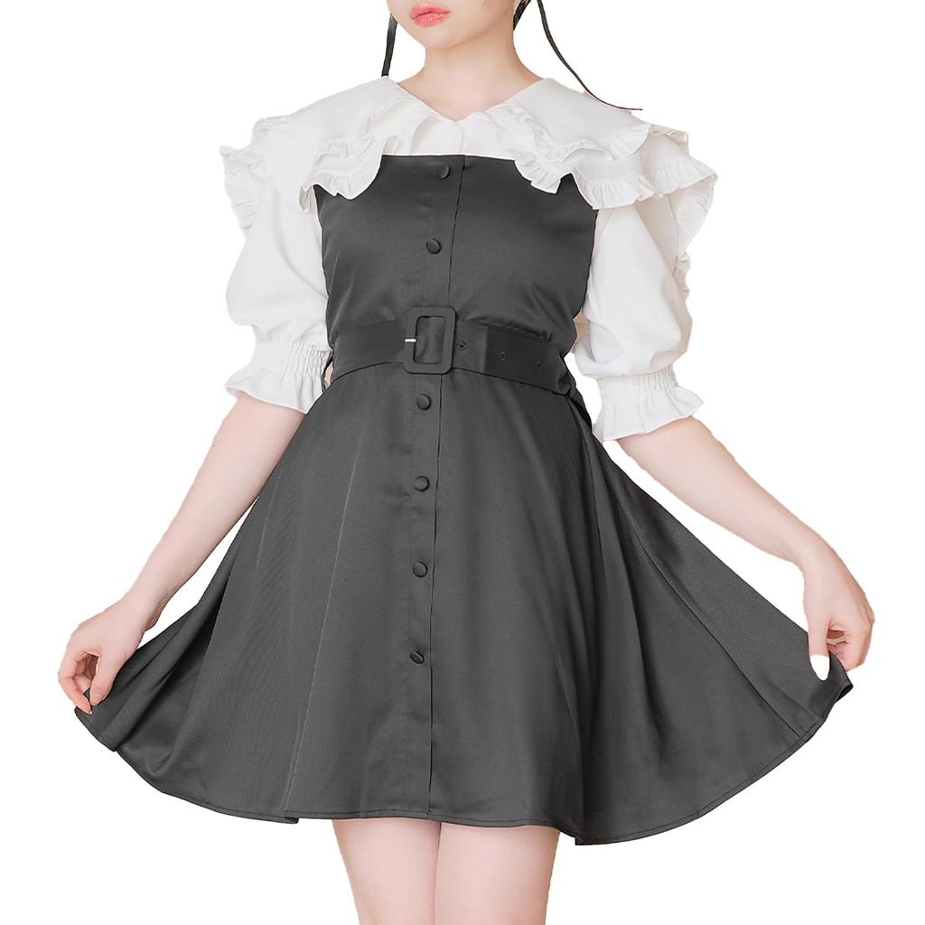 Front Button Jumper Dress, Mini, Black, Size 3L, Mass-Produced, Landmine Style, Sickly Cute, Yumetenbo