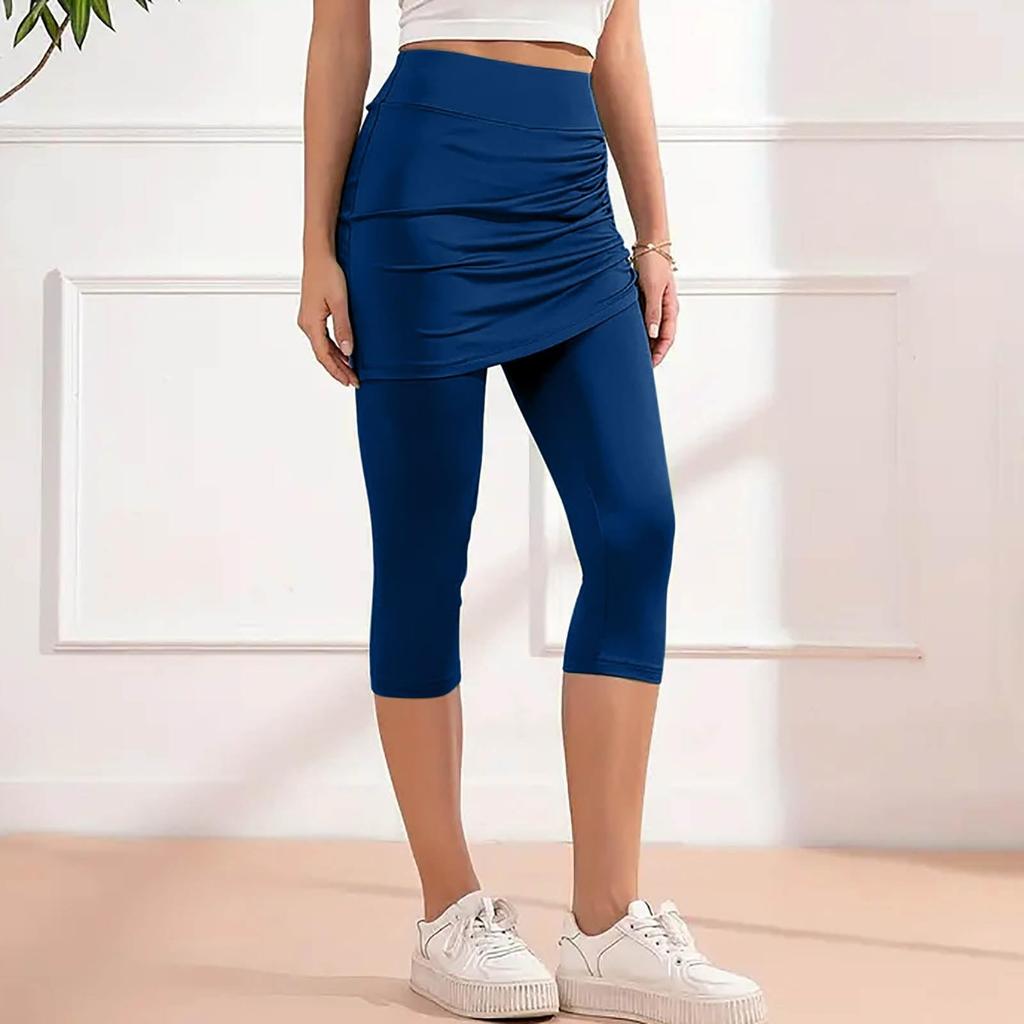 Women's Drawstring Skirted Workout Leggings Casual Summer High Waisted Soft Athletic Yoga Pants