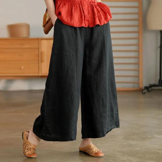 Женские летние весенние брюки Широкие oversized Прямые Однотонные Эластичный пояс Сочетать с верхом Карманы Глубокая промежность Женские брюки длиной 3/4 Женская одежда