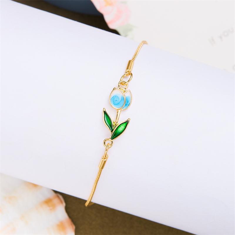 Korean Light Luxury Tulip Flower Bracelet Vintage Aesthetics Enamel Colorful Flower Charm Bracelets for Women Party Jewelry Gift