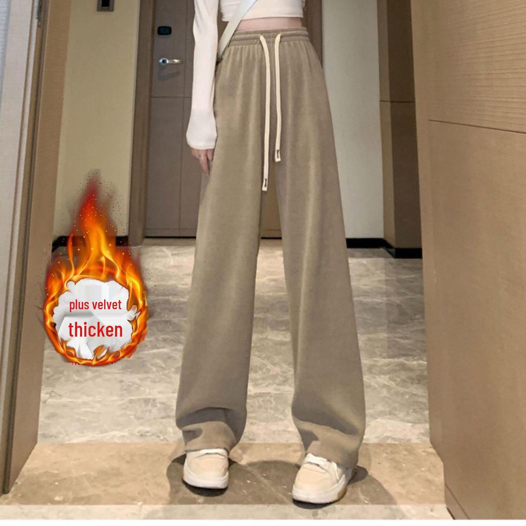 Женские широкие брюки из утолщенного вельвета и бархата с высокой талией - Коллекция Весна и Осень-Зима