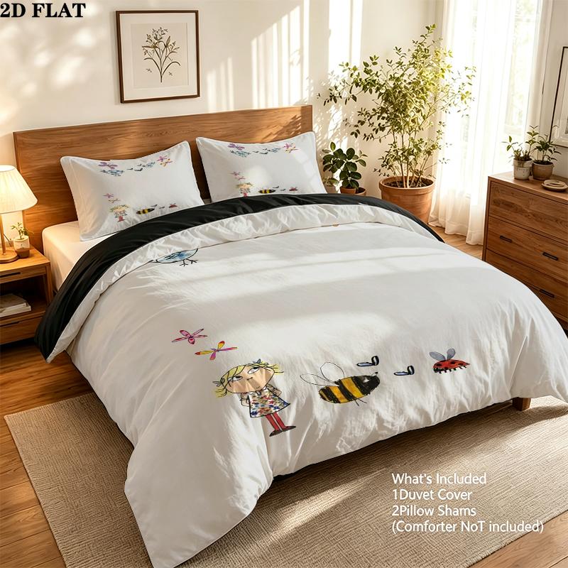 Charlie Lola Pattern Bedding uilt Set uilt Cover Pillowcase Home Decoration Birthday Gift (1 * duvet cover + 2 * pillowcase without core)