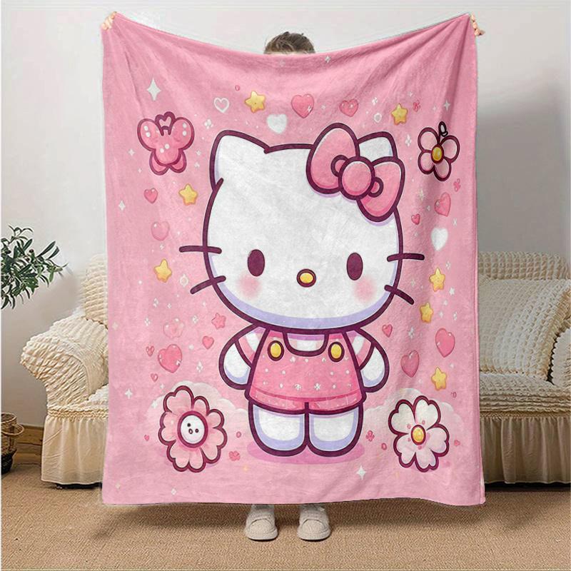 1pc Hello Kitty's Sweet Adventure Throw Blanket, Cartoon Character Decorative Blanket for Room, Soft Bedding Cover, Perfect Gift for Birthday or Holid