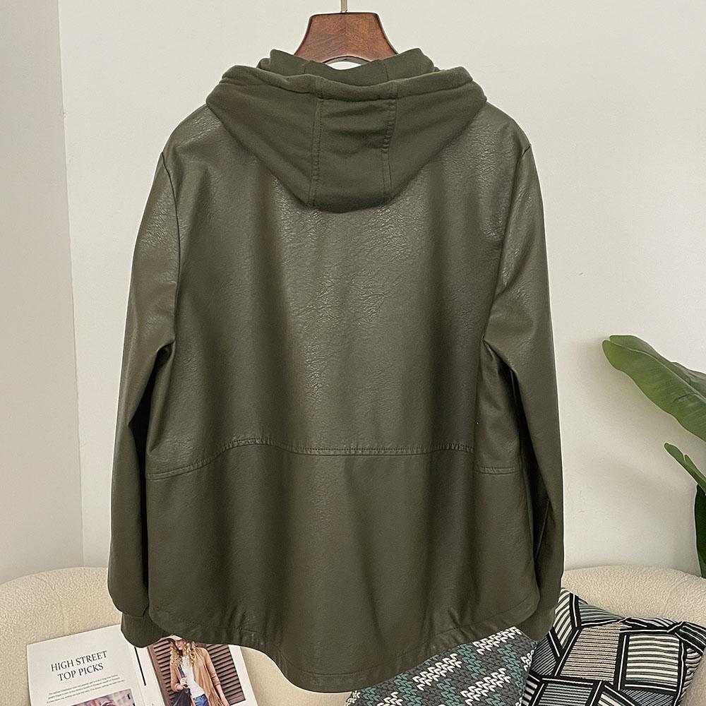 OFTBUY Женская винтажная свободная короткая куртка из искусственной кожи с капюшоном, повседневная байкерская куртка, женская куртка на молнии в стиле ретро, байкерское пальто, верхняя одежда, топы