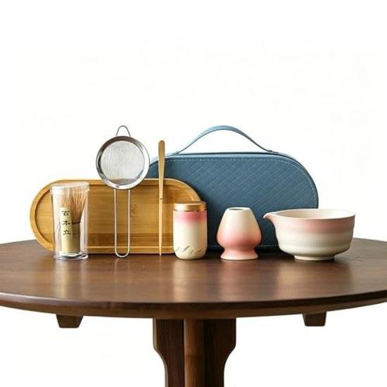Matcha set 8-piece tea ceremony including chasen chawan chadaku chako storage case hundred-bamboo suitable beginners making latte practicing way gift