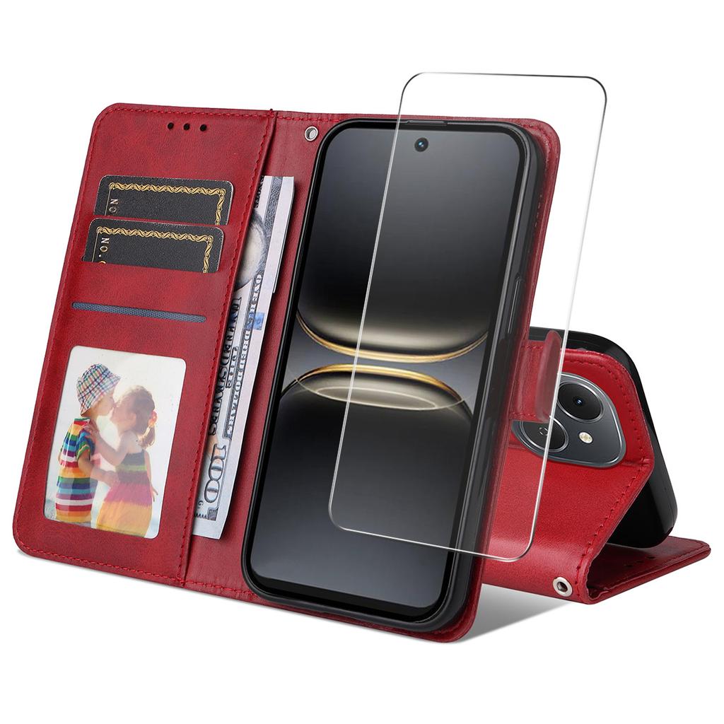 For TECNO Spark 40C PU Leather Wallet Case Phone Stand Cover with Tempered Glass