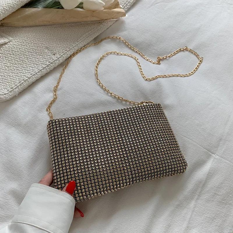 Трендовая маленькая квадратная сумка со стразами, сумка на плечо с металлической цепочкой, роскошный дизайн, сумка через плечо с бриллиантами, кошелек для монет, сумки