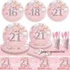 Cross-border Pink Birthday Party Tableware: 16th, 18th, 21st & 1st Celebration Paper Plates & Tablecloth Decoration