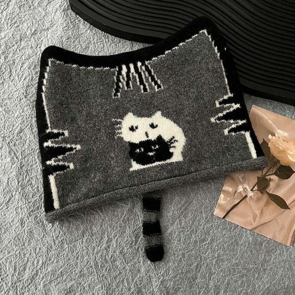 Thick Cute Cat Beanie Animal Pattern Knitted Pullovers Cap Winter Painter Cap Daily Casual