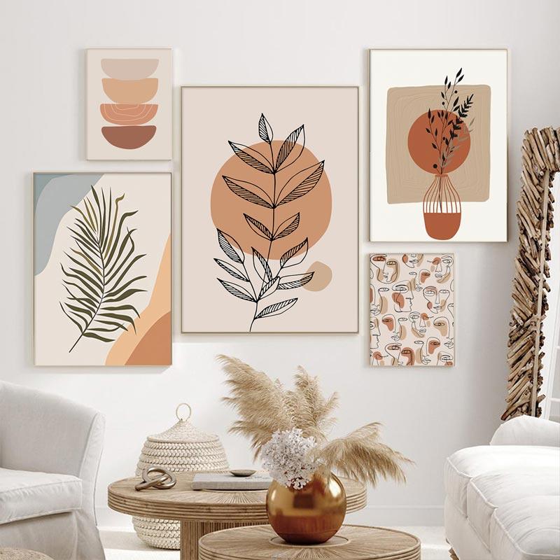 Абстрактные геометрические листья, линия, холст, картина в стиле бохо, современные постеры, настенная художественная печать, картина для спальни, гостиной, домашний декор