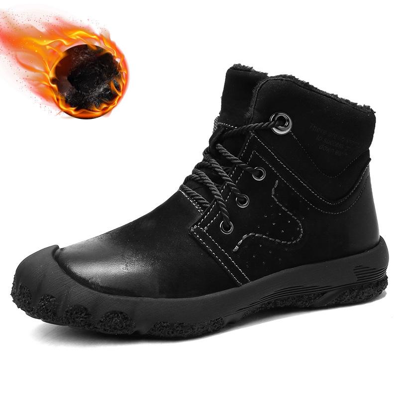 Ботинки для снега мужские меховые водонепроницаемые нескользящие зимние термообувь с толстой хлопковой подкладкой короткие ботинки из натуральной кожи с флисовой подкладкой