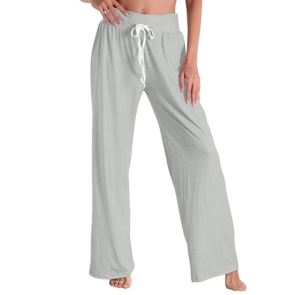 Женские модные повседневные удобные пижамные штаны, однотонные, с принтом, на шнурке, широкие брюки