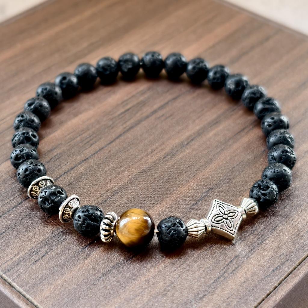 Браслет из натурального камня 6 мм бусины натуральный 7A тигровый глаз лавовый камень счастливые браслеты для женщин мужчин ювелирные изделия pulseras homme