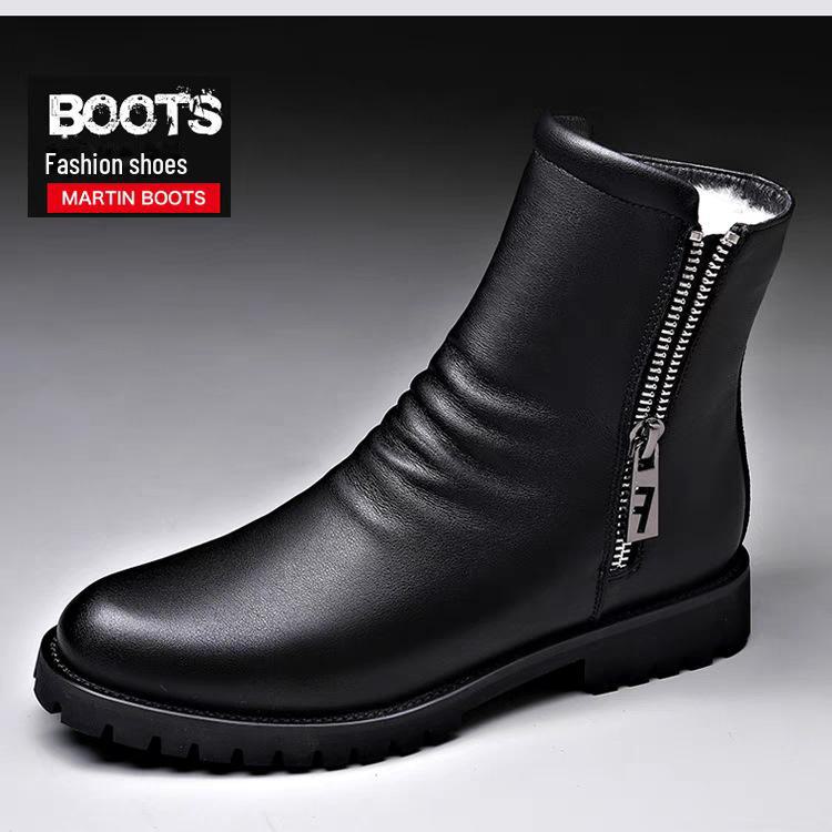 Мужские зимние высокие ботинки Martin - мягкая воловья кожа, удобные, модная молния, подкладка из шерстяного бархата
