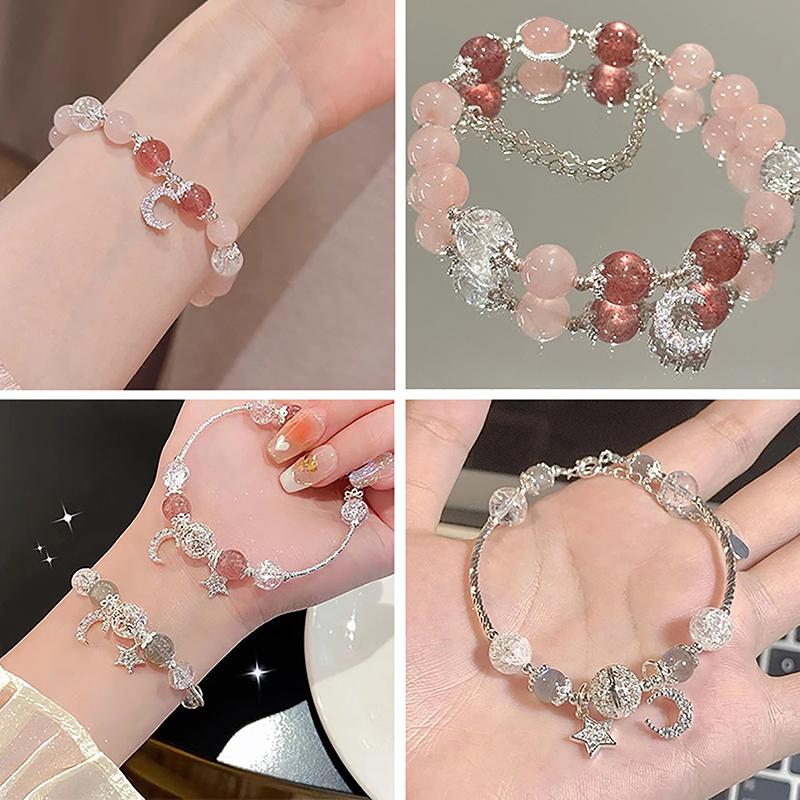 Модный милый браслет из бисера и кристаллов для девочек, браслеты с подвеской в виде звезды и луны, ювелирные аксессуары, подарки для дружбы