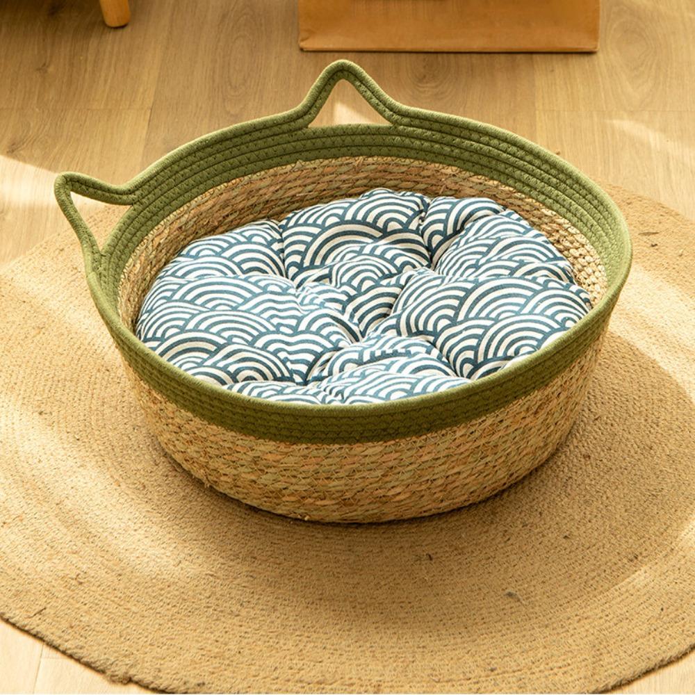 Round Handmade Woven Cat Nest Comfort Cat Supplies Washable Pet Accessories