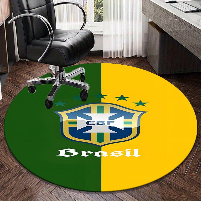 1PC round rug Brazilian Football Crest Printed Round Area Rug ,Rug For Home Office, Round Chair Rug, Decorative Carpet Fan gifts Christmas gift