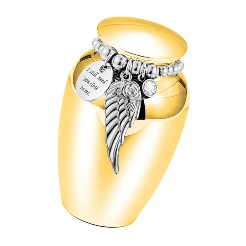 Алюминиевый сплав Питомец Урна с дизайном крылатой бусины Безопасное герметичное уплотнение Держатель для праха для питомца Мемориальные сувениры Шарм Декор