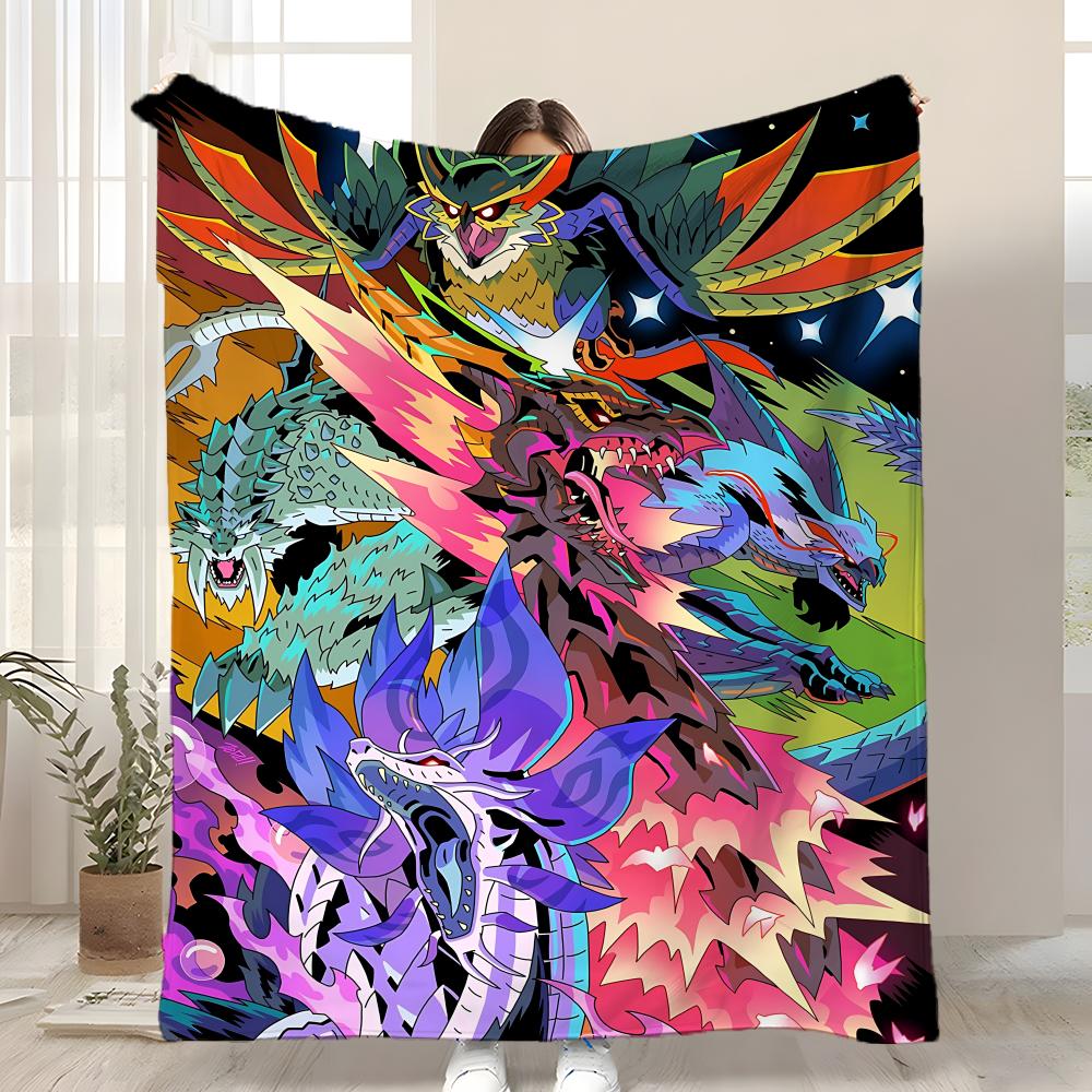 Hot Game Monster Hunter Wilds Throw Kid-Friendly Flannel Throw Blanket Soft Warm Anti-Static Washable All Season