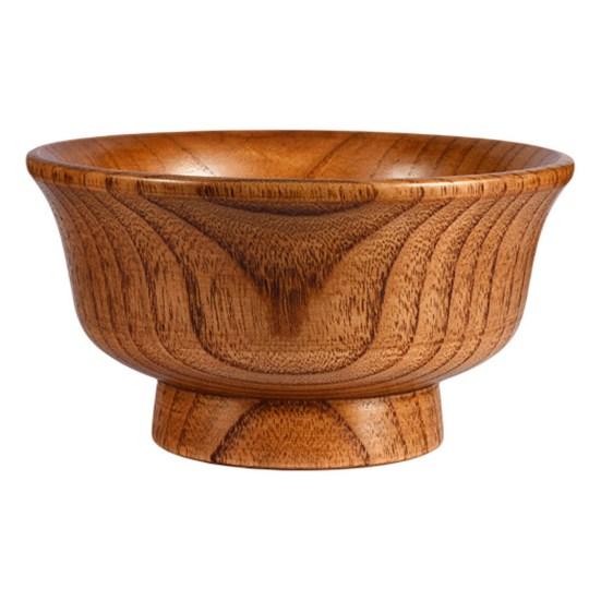 190/240/300/425/475ml Wooden Bowl Reusable Reverse Edge Round Thickened Anti-scalding High-footed Mongolia Style Rice Bowl Kitchen