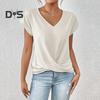 Летние женские рубашки с коротким рукавом и V-образным вырезом, однотонные повседневные дышащие топы, универсальные модные блузки для джинсов и юбок