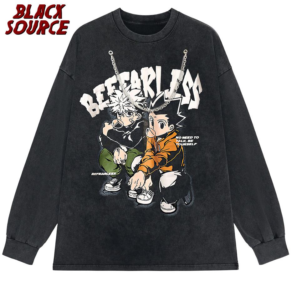 Hip Hop Streetwear Men Distressed Short Sleeve Japan Anime Graphic Print T Shirt Harajuku Tee T Shirt Cotton Oversized T Shirt