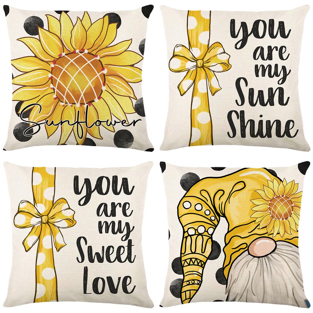New Sunflower Home Sofa Pillow Cover Yellow Letter Print Living Room Bedroom Cushion Cover