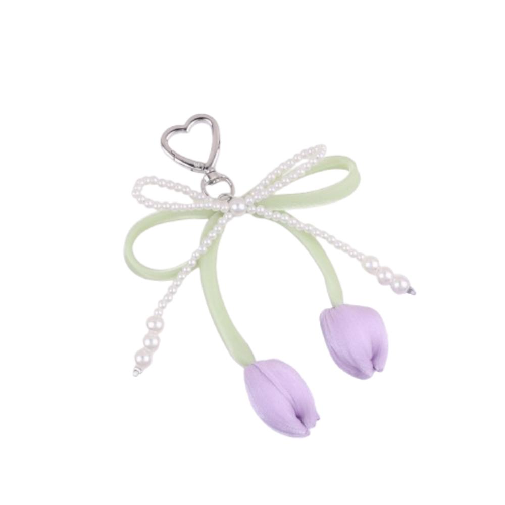 Lovely Handmade Pearl Tulip Keychain Car Keyring Fashion Tulip Pendant Creative 15cm Heart Bag Charm Bag Ornament
