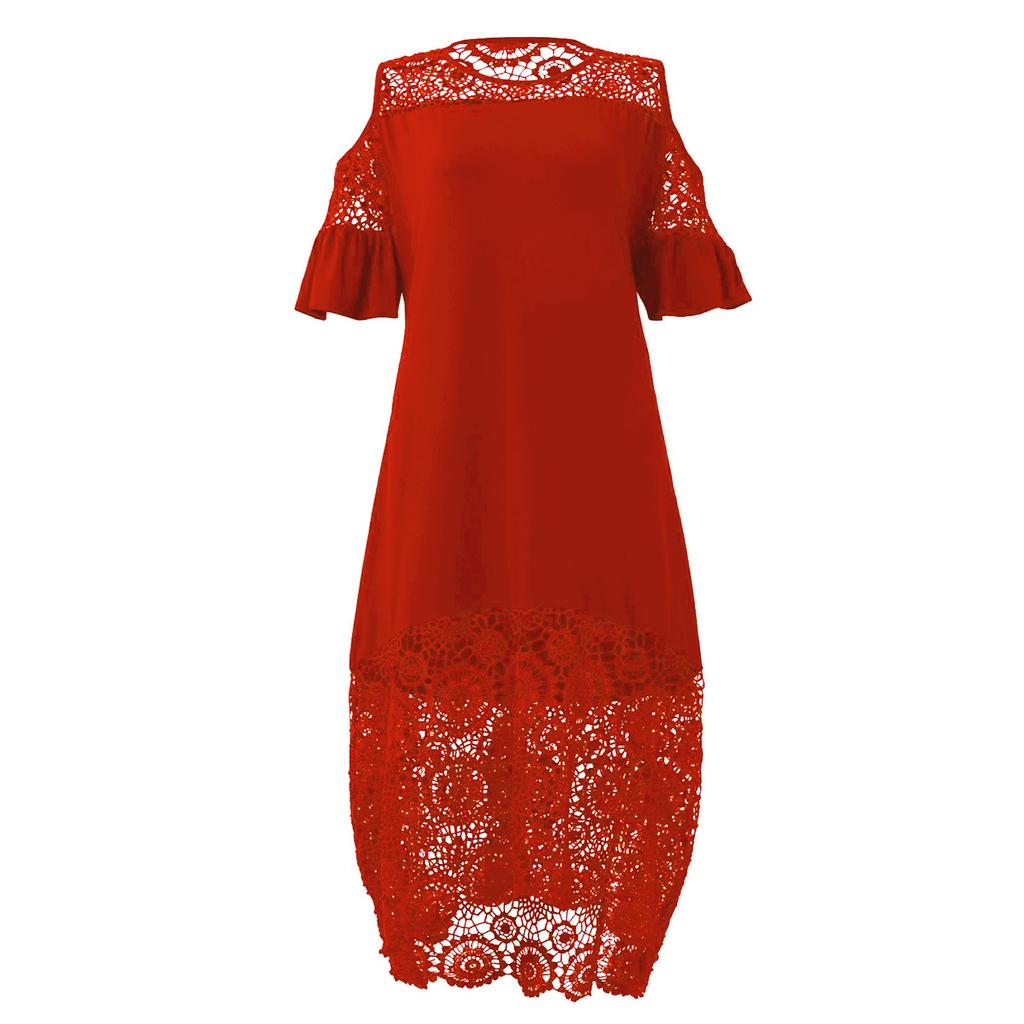 Модное женское кружевное платье без бретелек с короткими рукавами и рюшами
