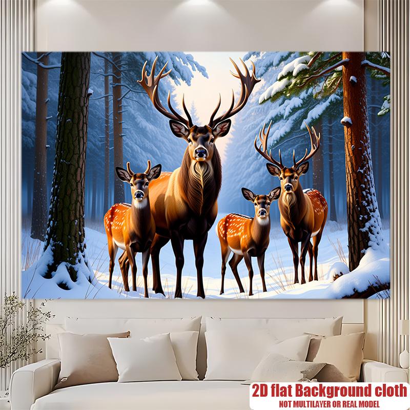 Deer Winter Forest Gifts Christmas Celebration Banner, Multicolor Polyester Backdrop for Party & Photos