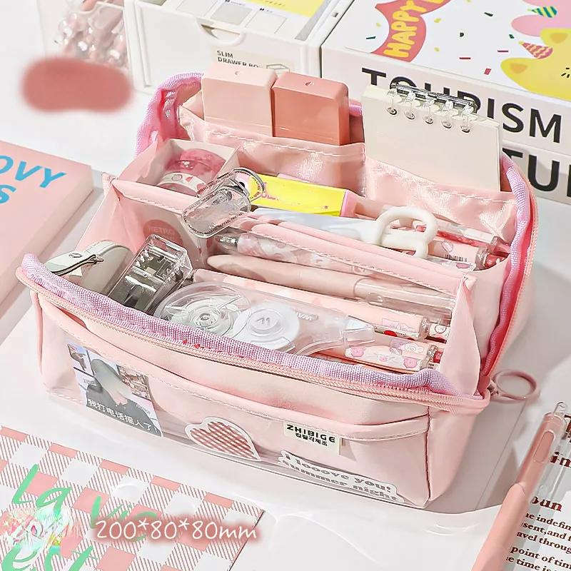 1 шт., простой 10-слойный пенал, модная однотонная сумка-карандаш, большая вместительная сумка для хранения канцелярских принадлежностей, обратно в школу, для школьников