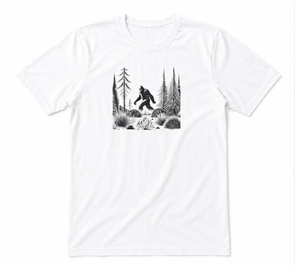 Bigfoot In The Woods Sasquatch Outdoors Graphic Tee White T-shirt