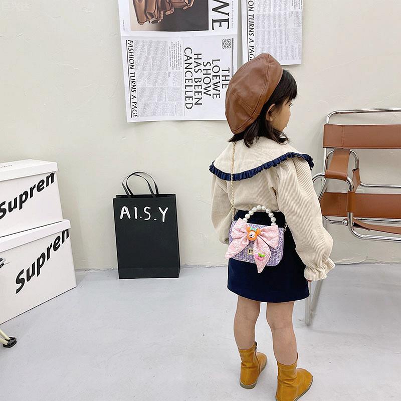 Fashionable Mini Children's Cotton And Linen Bag With Cute Rabbit And Pearl Accessories