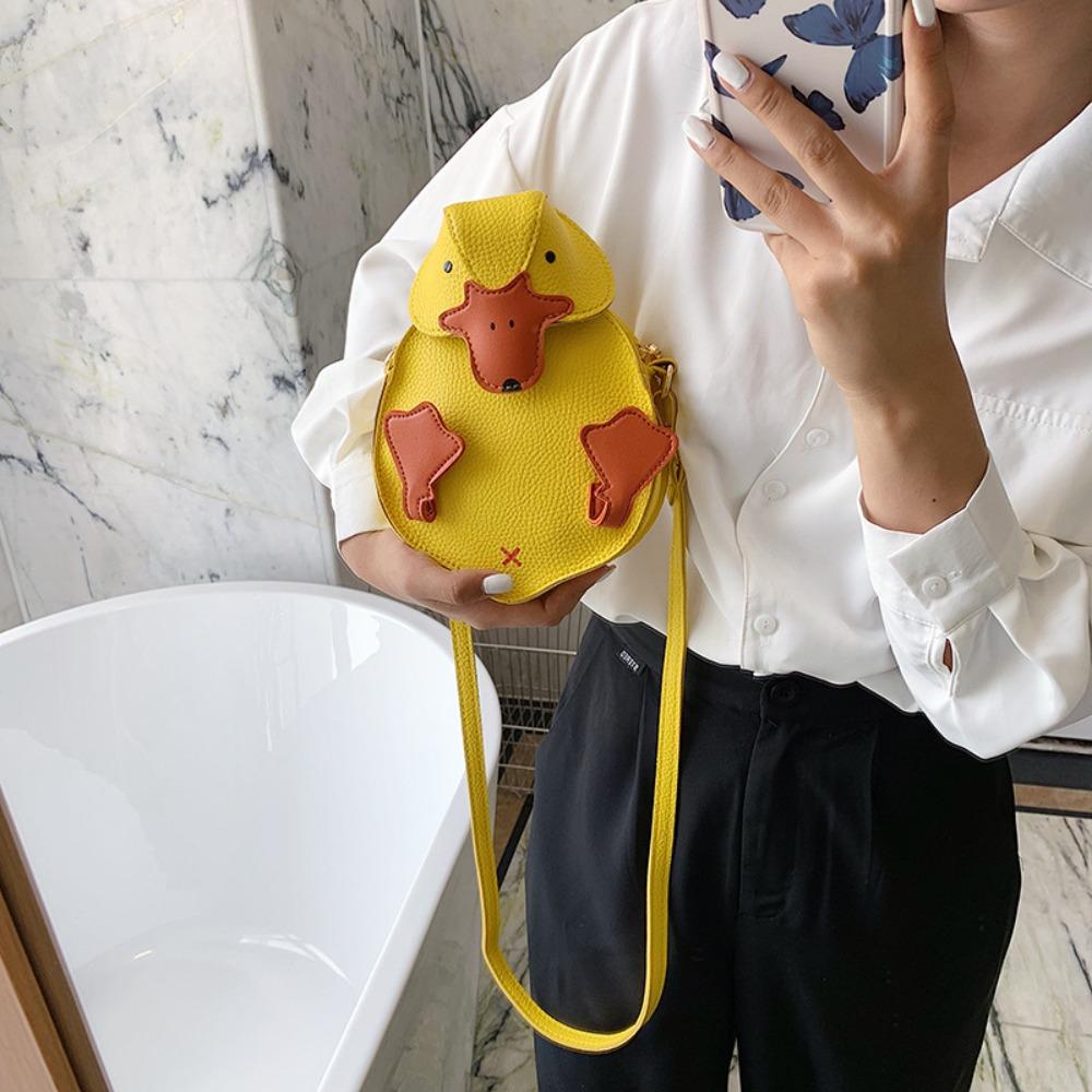 Contrast Color Cartoon Duck Bag PU Leather Crossbody Bag Fashion Duck Shape Bag  Girls