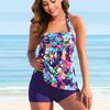 Women's Shoulder Strap Swimsuit with Leaf Print Bikini Short Tank Top Swimsuit