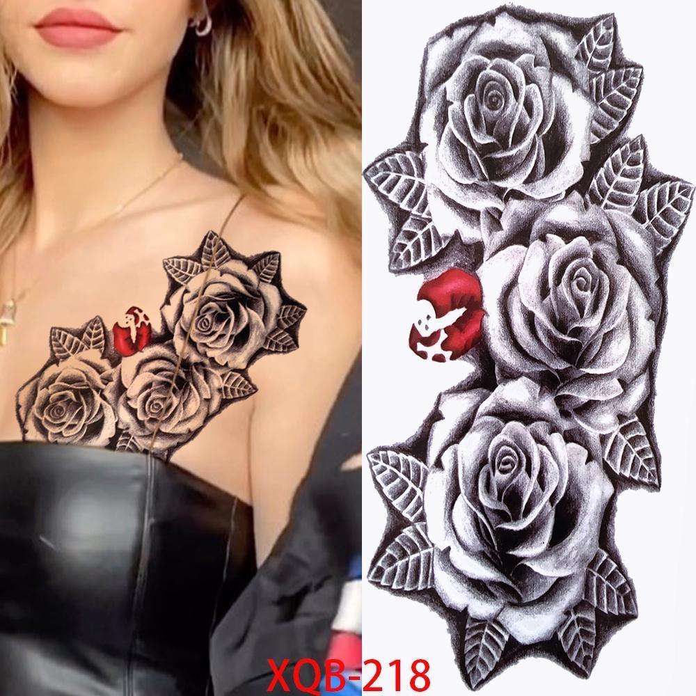 NEW 1 PC 210*114MM Cherry Blossom Fake Temporary Tattoo For Women Girl Watercolor Rose Flower Tattoos Flora Branch Chest Back Tatoo Paper Stickers